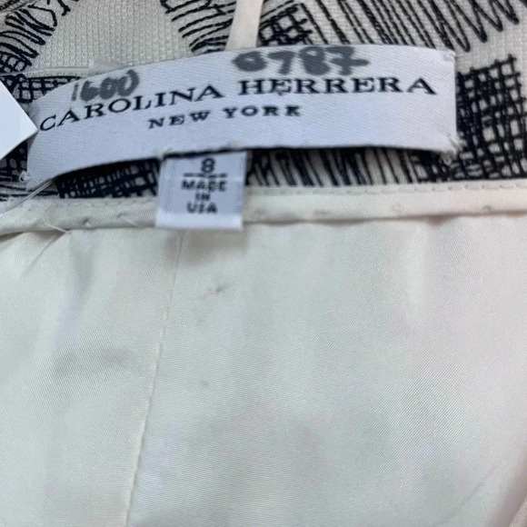 Carolina Herrera White and Black Neutral Printed Evening Gown Women Size 8 - Picture 5 of 7